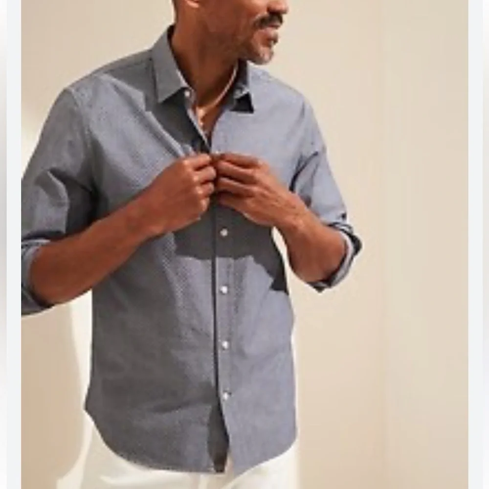 Banana Republic Luxe Poplin Standard Untuck Long Sleeve Button Shirt Blue NWT-XL